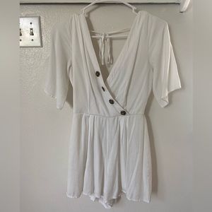 White Buttoned Romper by Trixxi Clothing